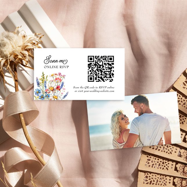 Country Wildflower Wedding Website Online RSVP Enclosure Card (Online RSVP Card with qr code from the Country Wildflower wedding collection by Darling & May)