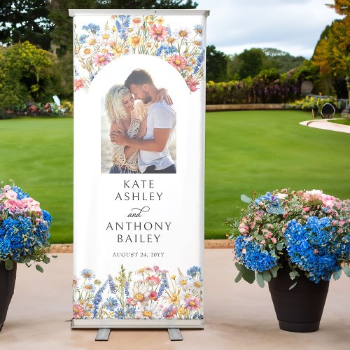 Country Wildflowers Arch Photo Wedding Welcome Retractable Banner