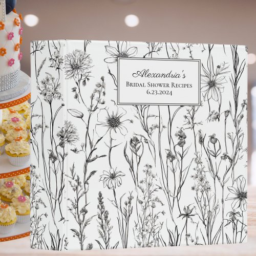 Country Wildflowers Bridal Shower Recipe 3 Ring Binder