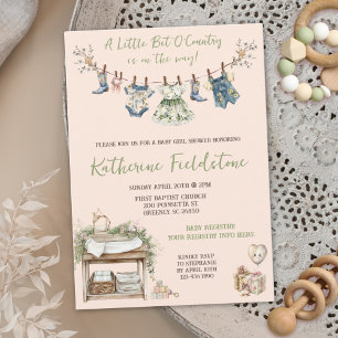 Country Wildflowers Clothesline Baby Girl Shower Invitation