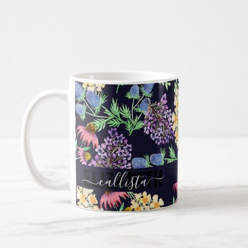 Country Wildflowers Floral Watercolor Monogram Coffee Mug