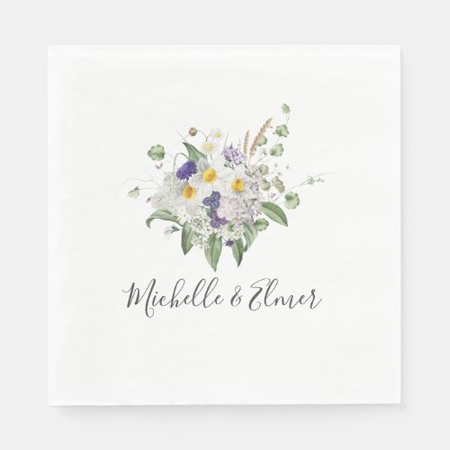 Country Wildflowers Greenery Posy Wedding Napkins