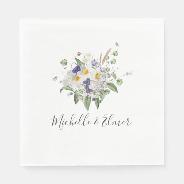 Country Wildflowers Greenery Posy Wedding Napkins (Front)