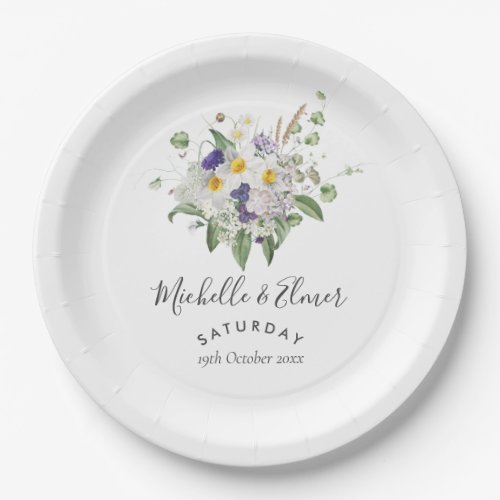 Country Wildflowers Greenery Posy Wedding Paper Plates