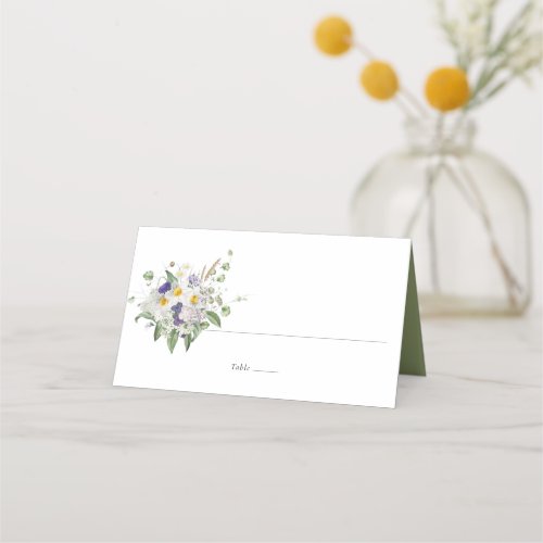 Country Wildflowers Greenery Posy Wedding Place Card