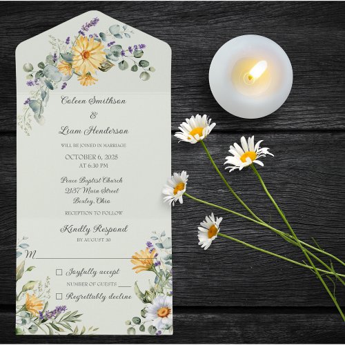 Country Wildflowers on Pale Green  All In One Invitation