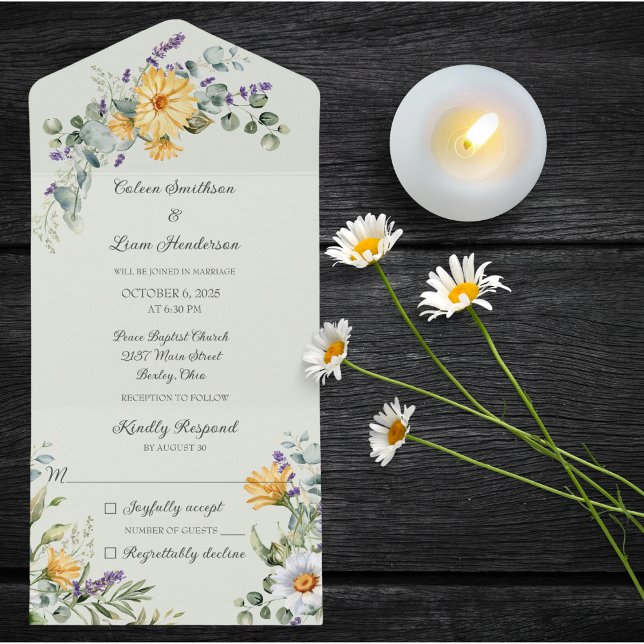 Country Wildflowers on Pale Green  All In One Invitation (Creator Uploaded)