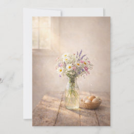Country Wildflowers on Rustic Table Greeting Card