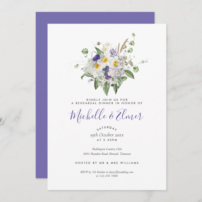 Country Wildflowers Posy Rehearsal Dinner Invitation (Front/Back)