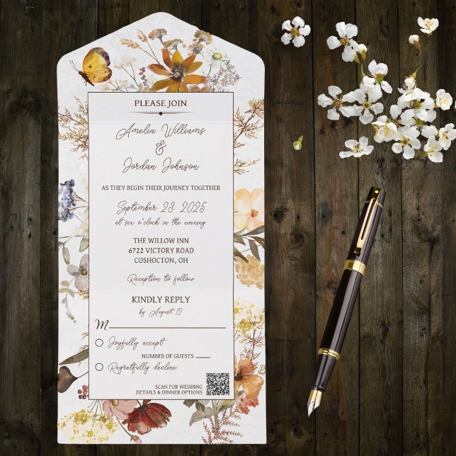 Country Wildflowers with QR Code  All In One Invitation (Creator Uploaded)