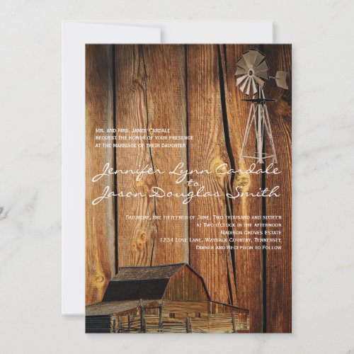Country Windmill Barn Wood Wedding Invitations