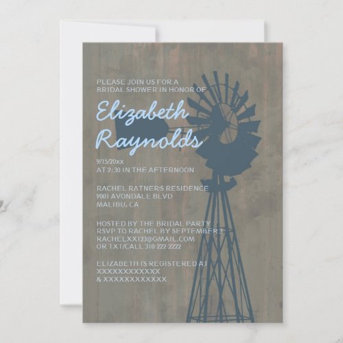 Country Windmill Bridal Shower Invitations