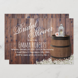 Country Wine Barrel & Lantern Floral Bridal Shower Invitation