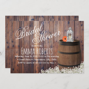 Country Wine Barrel & Lantern Floral Bridal Shower Invitation