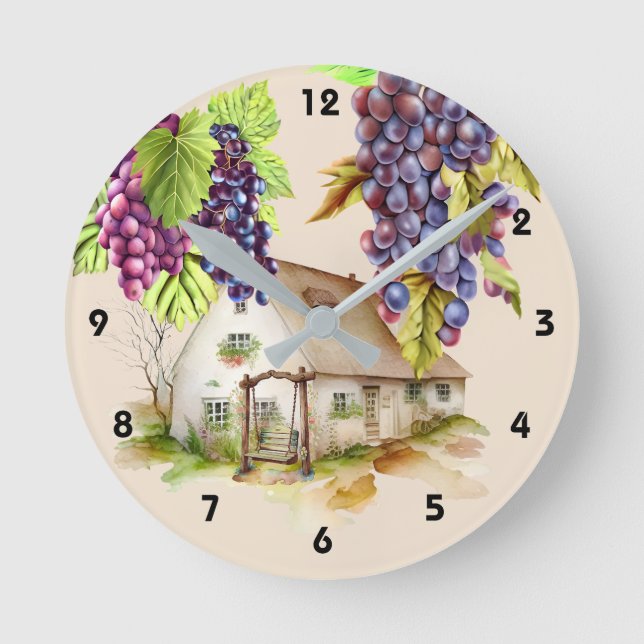 Country wine farm cottage swing winery  round clock (Front)