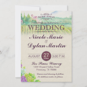 Country Wine Wedding Vineyard Burgundy Invitation