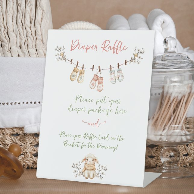 Country Winter Boho Baby Girl Diaper Raffle Pedestal Sign (Creator Uploaded)