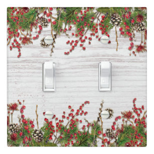 Country Winter Holiday Berries & Pine Cone Elegant Light Switch Cover