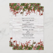 Country Winter Holiday Berries & Pine Cone Wedding Invitation (Front/Back)