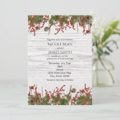 Country Winter Holiday Berries & Pine Cone Wedding Invitation (Standing Front)