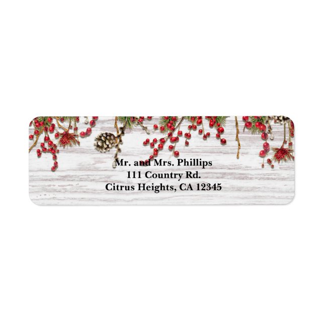 Country Winter Holiday Berries & Pine Cone Wedding Label (Front)