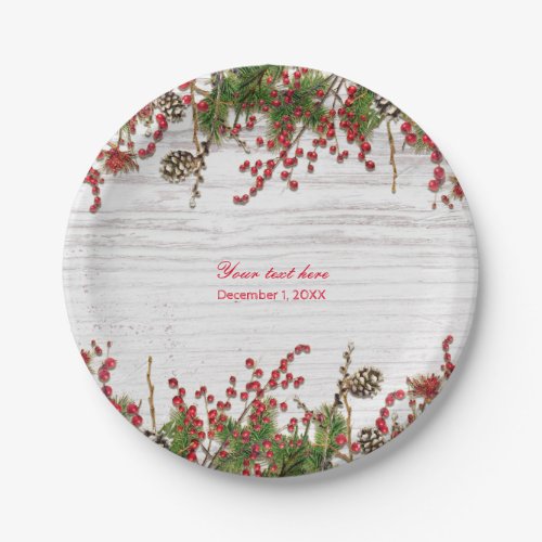 Country Winter Holiday Berries  Pine Cone Wedding Paper Plates