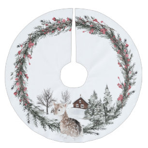 Country Winter Wonderland, Baby Deer, Rustic, Brushed Polyester Tree Skirt