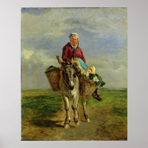 Country Woman Riding a Donkey Poster