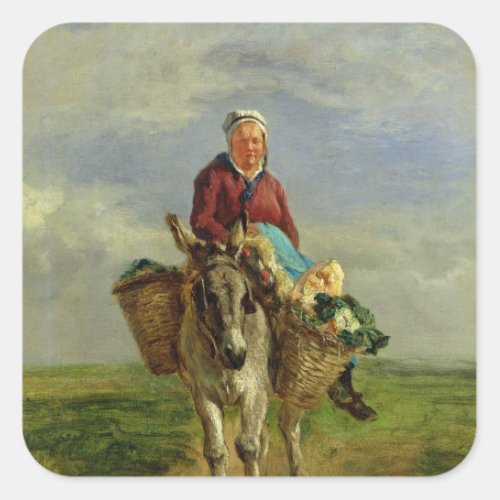 Country Woman Riding a Donkey Square Sticker