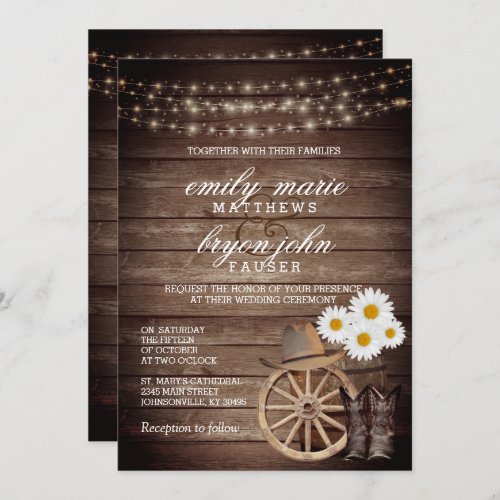 Country Wood Barrel Wedding with Daisy Flowers Invitation