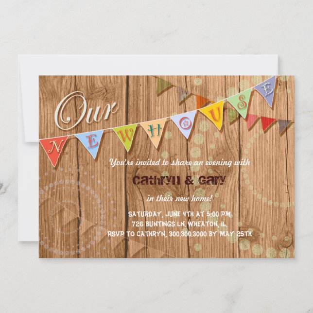 Country Wood Bunting Housewarming Party Invitation (Front)