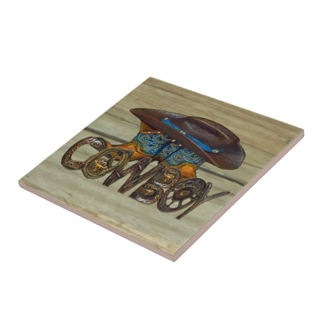 Country Wood Cowboy Ceramic Tile (Side)
