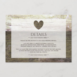 Country Wood Heart Wedding Detail Enclosure Card