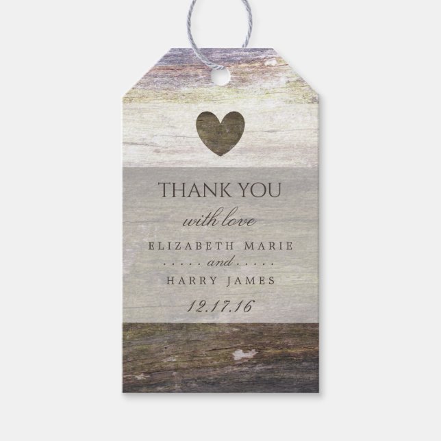 Country Wood Heart Wedding Gift Tags (Front)