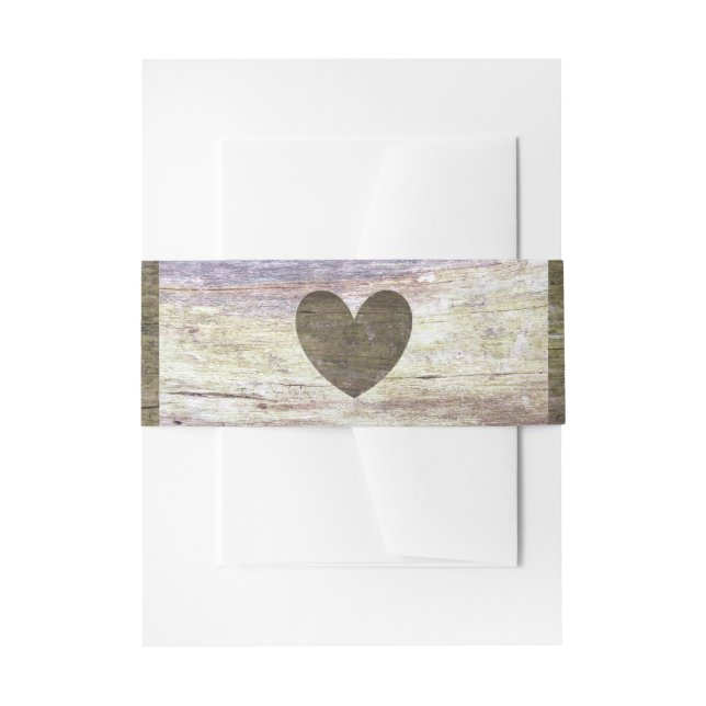 Country Wood Heart Wedding Invitation Belly Band (Front Example)