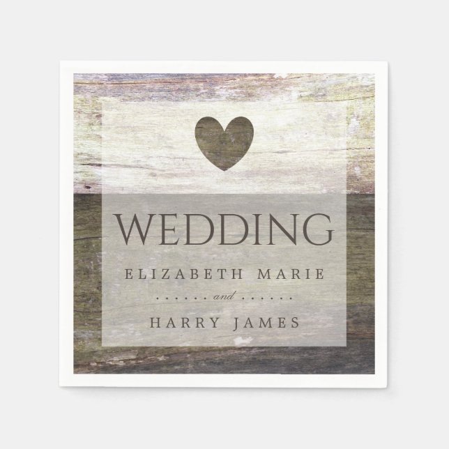 Country Wood Heart Wedding Paper Napkins (Front)