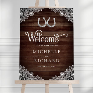 Country Wood Horseshoe Lace Wedding Welcome Sign