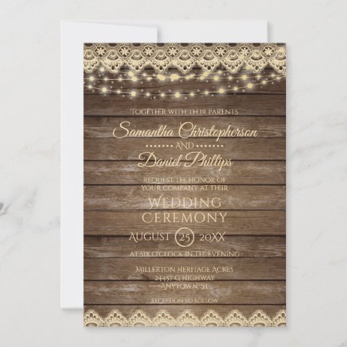 Country Wood  Lights  Lace Wedding Invitation