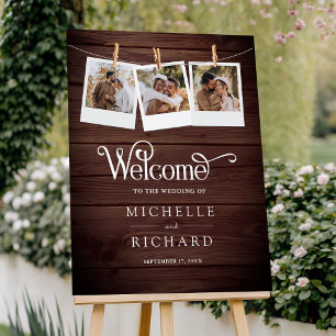Country Wood Photo Collage Wedding Welcome Sign
