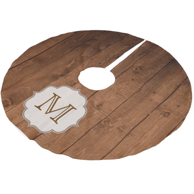 Country Wood Rustic Monogram Initial Tree Skirt (Angled)
