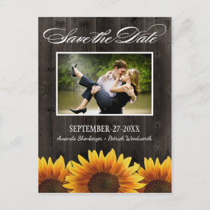 Country Wood Rustic Sunflower Save the Date Cards