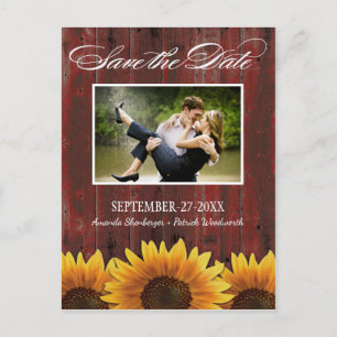 Country Wood Rustic Sunflower Save the Date Cards