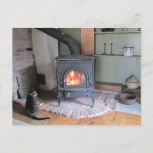 Country Wood Stove with Cat Postcard