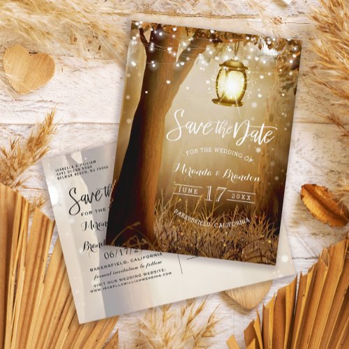 Country Wood String Lights Rustic Save the Date Announcement Postcard