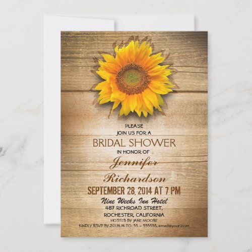 country wood sunflower bridal shower invitation
