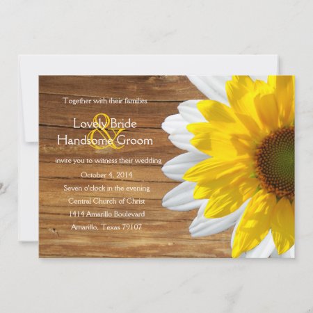 Country Wood Sunflower Daisy Summer Wedding Invite