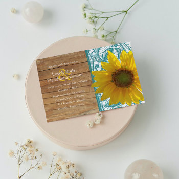 Country Wood Sunflower Teal Lace Wedding Invite by RiverJude at Zazzle