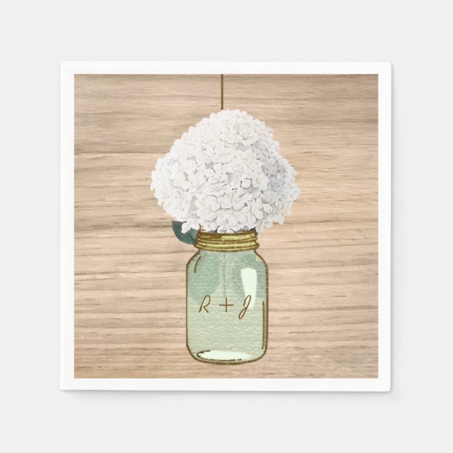 Country Wooden Rustic Mason Jar Hydrangea Napkins (Front)