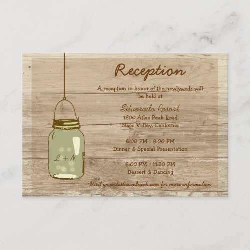 Country Wooden Rustic Mason Jar Reception Card