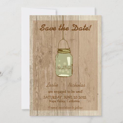 Country Wooden Rustic Mason Jar Save the Date